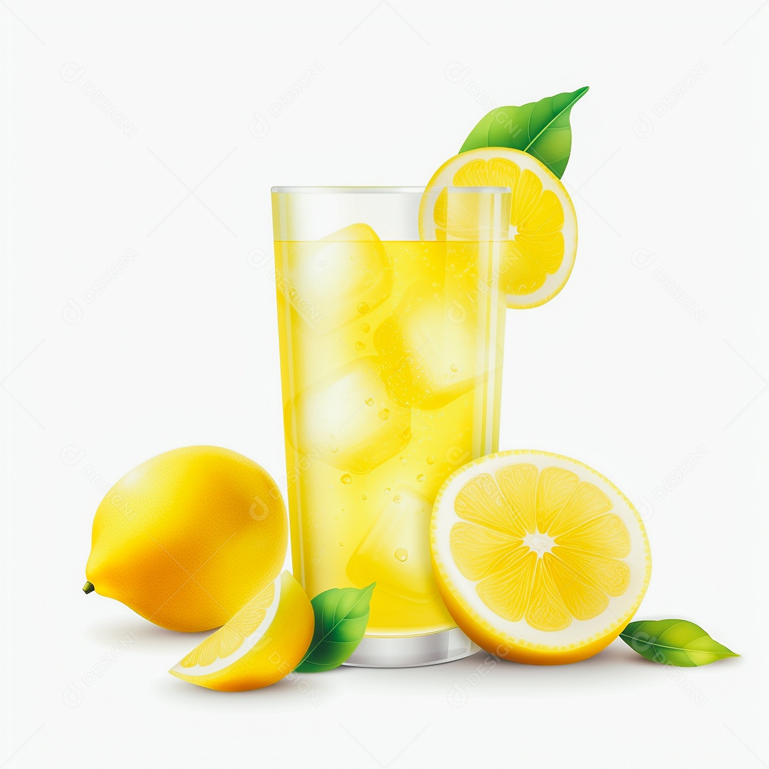 Suco de limão saboroso sobre copo de vidro em um fundo isolado