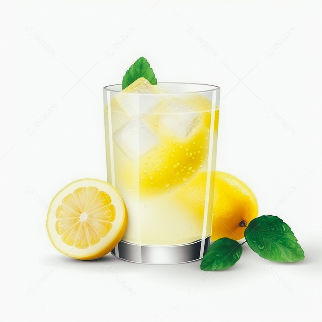 Suco de limão saboroso sobre copo de vidro em um fundo isolado