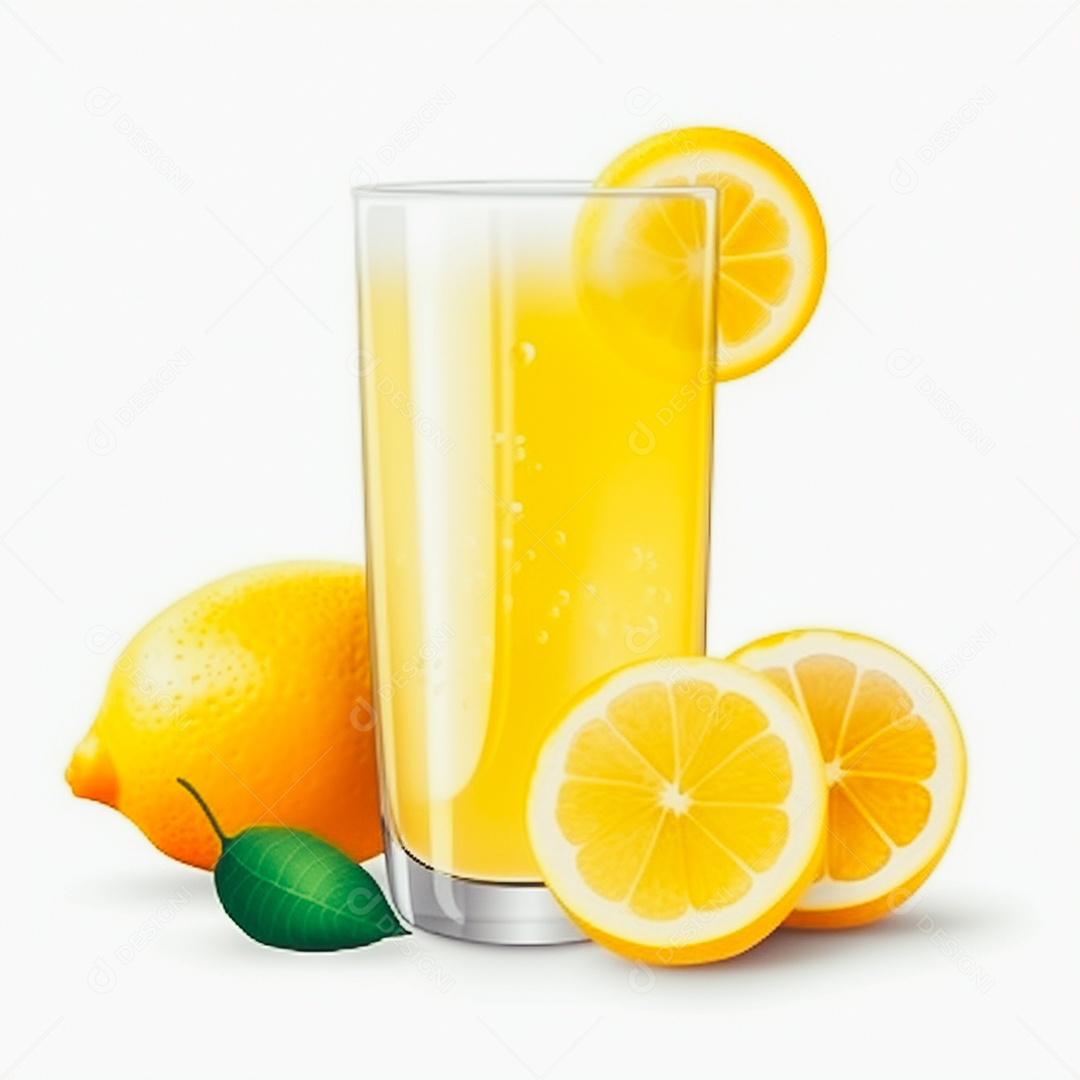 Suco de limão saboroso sobre copo de vidro em um fundo isolado