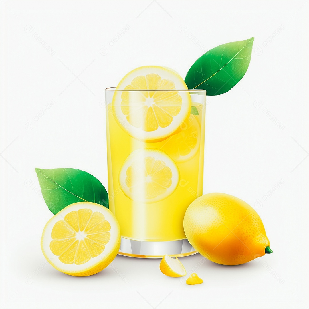 Suco de limão saboroso sobre copo de vidro em um fundo isolado