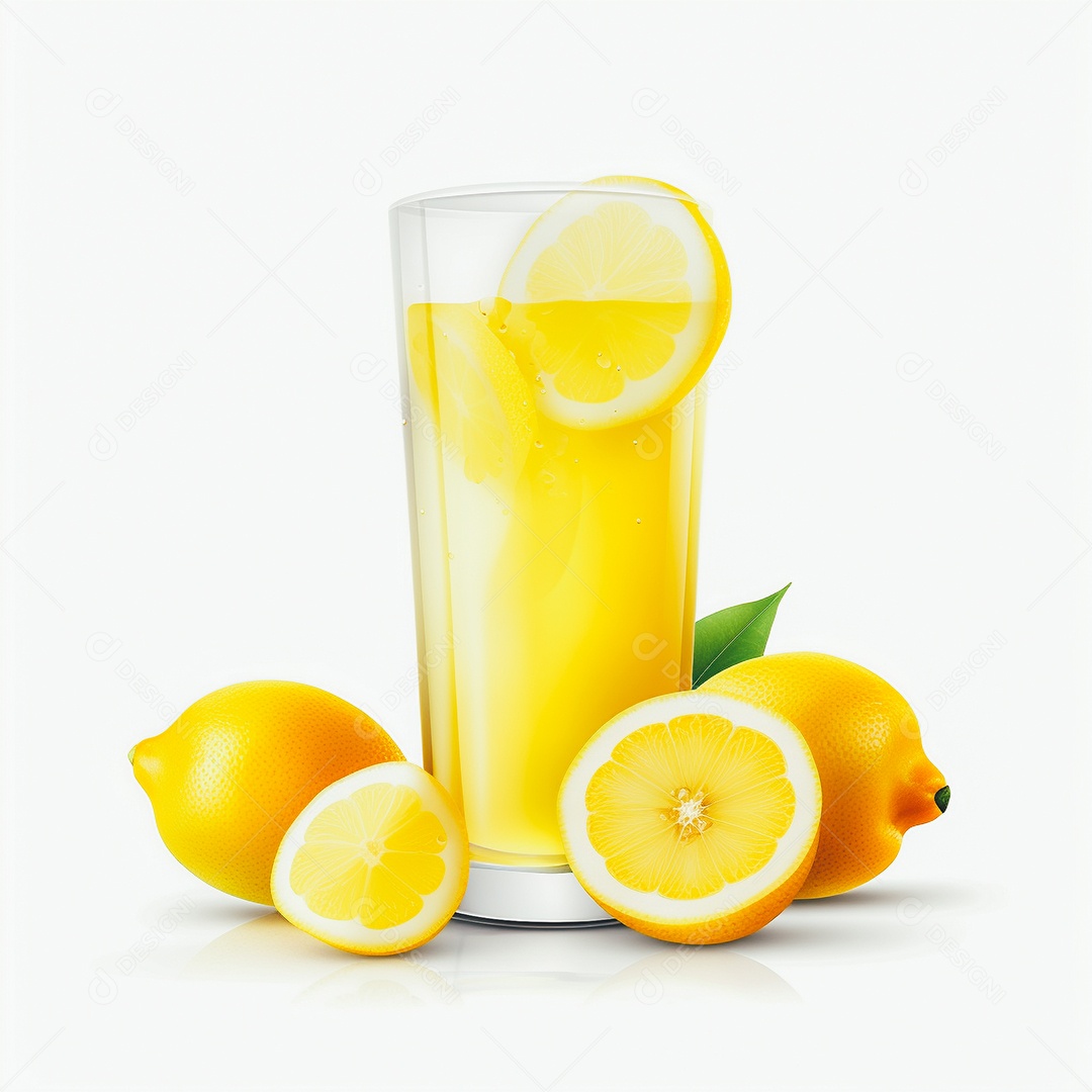 Suco de limão saboroso sobre copo de vidro em um fundo isolado