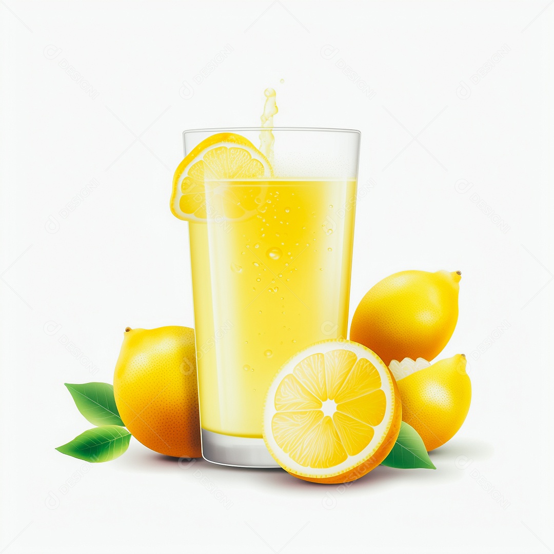 Suco de limão saboroso sobre copo de vidro em um fundo isolado