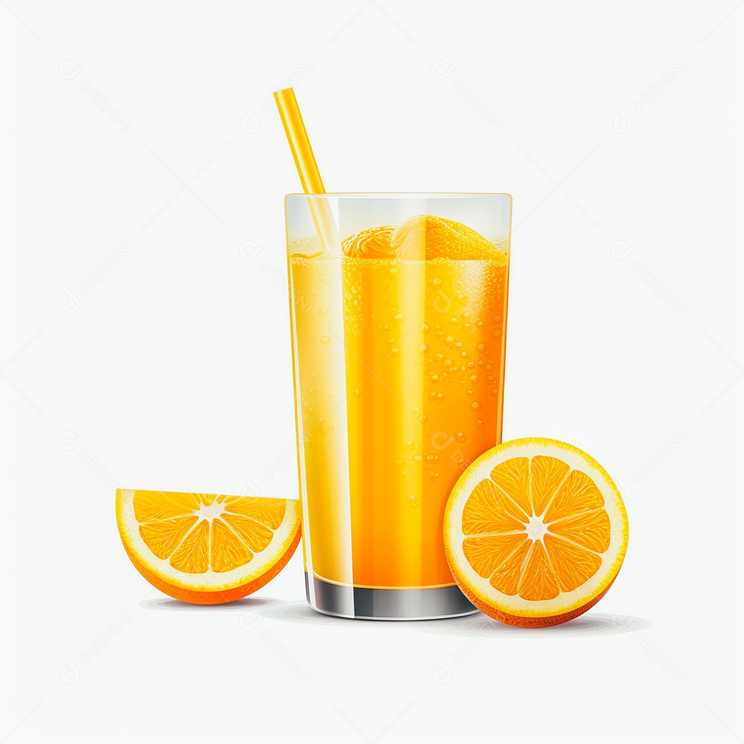 Suco de laranja saboroso sobre copo de vidro em um fundo isolado