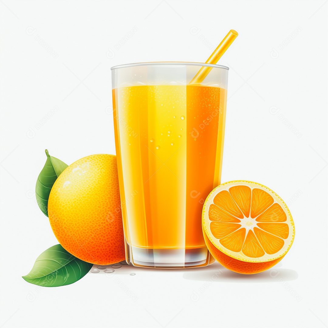 Suco de laranja saboroso sobre copo de vidro em um fundo isolado