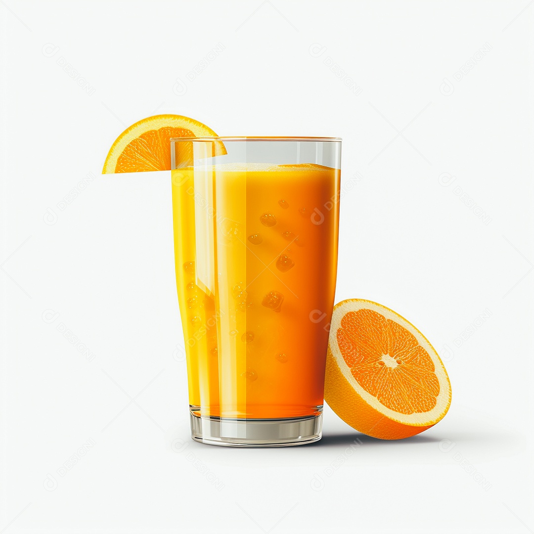 Suco de laranja saboroso sobre copo de vidro em um fundo isolado