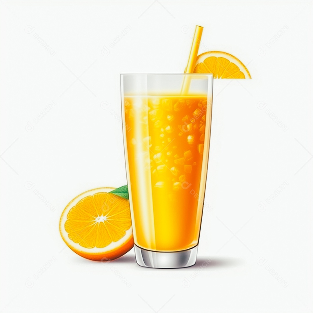 Suco de laranja saboroso sobre copo de vidro em um fundo isolado