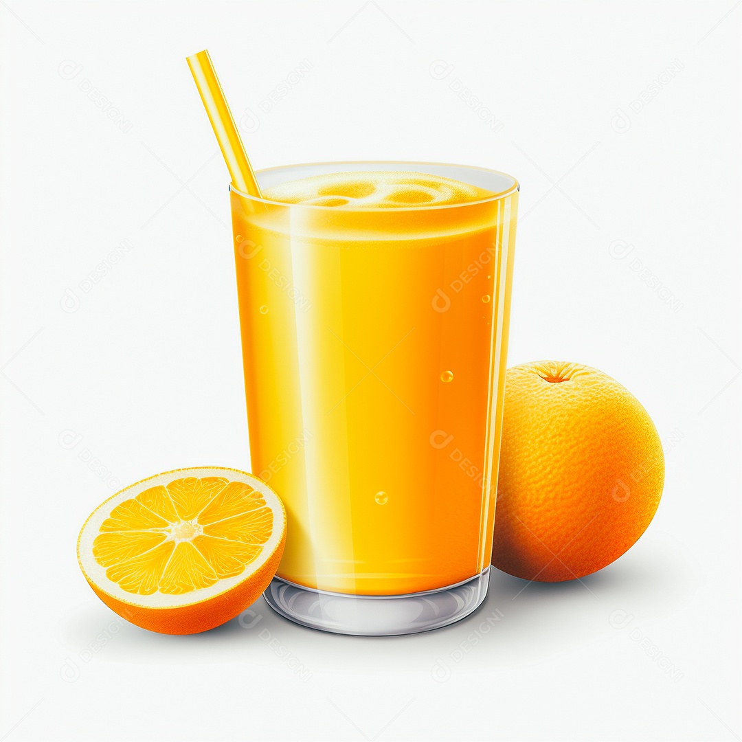 Suco de laranja saboroso sobre copo de vidro em um fundo isolado