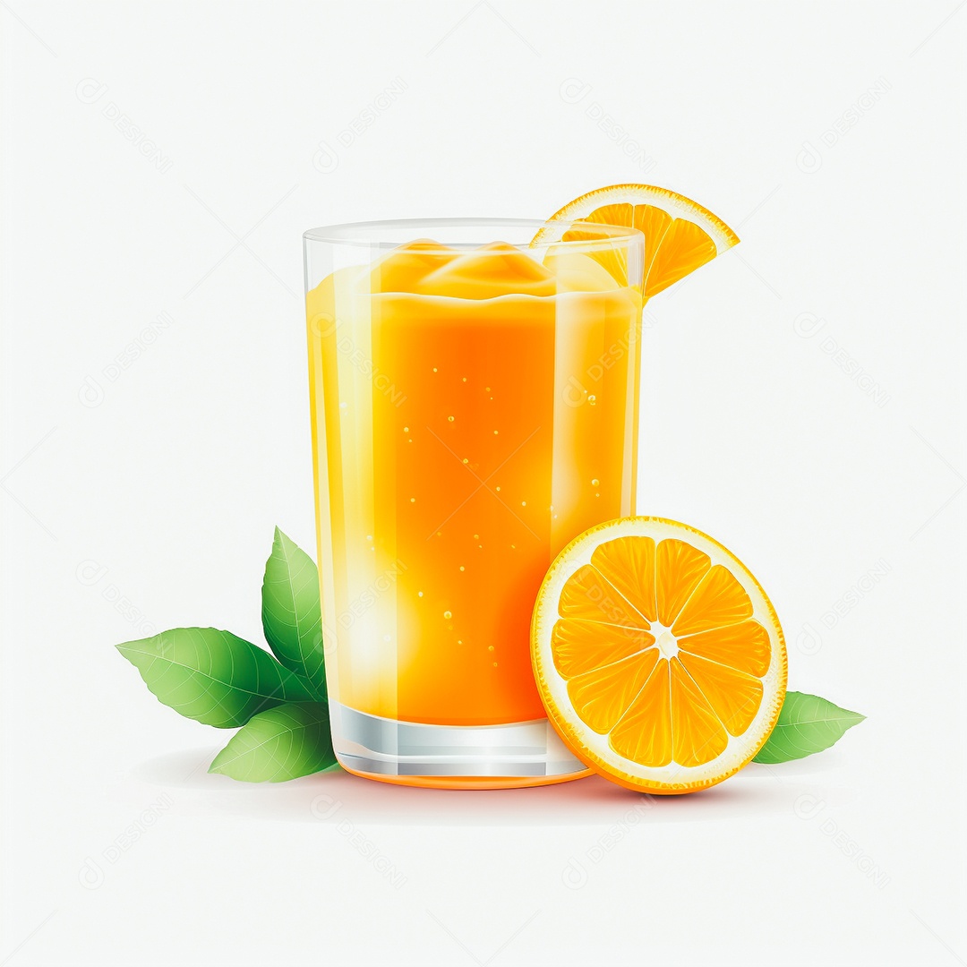 Suco de laranja saboroso sobre copo de vidro em um fundo isolado