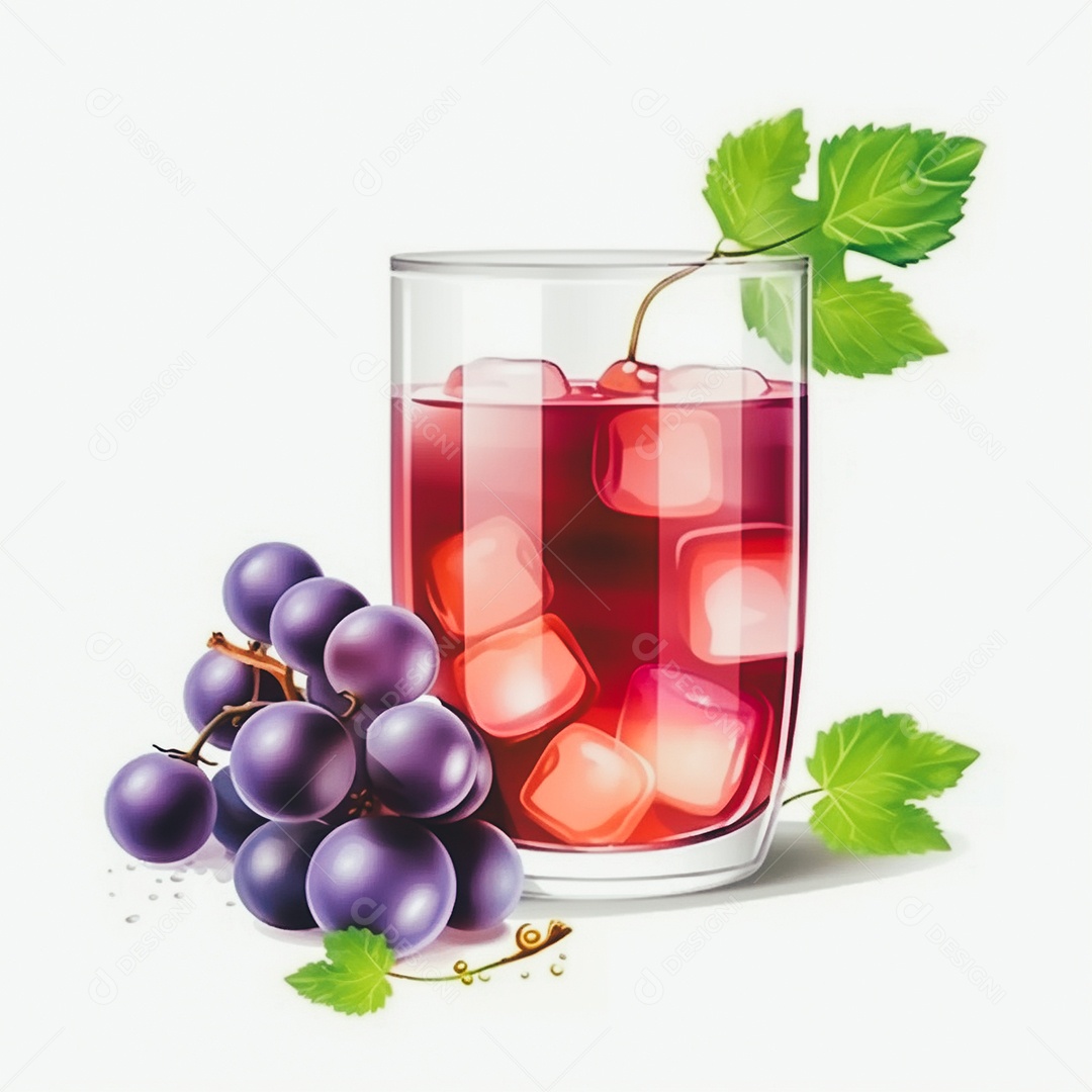 Suco de uva sobre copo de vidro sobre fundo isolado branco