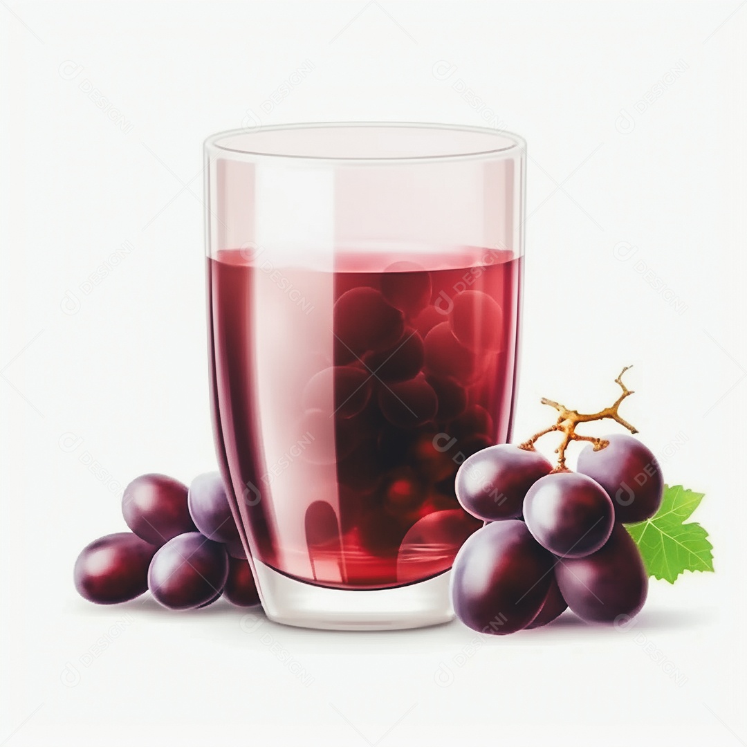 Suco de uva sobre copo de vidro sobre fundo isolado branco