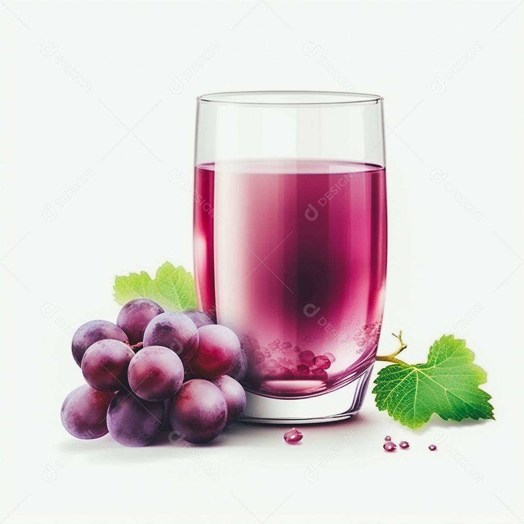 Suco de uva sobre copo de vidro sobre fundo isolado branco