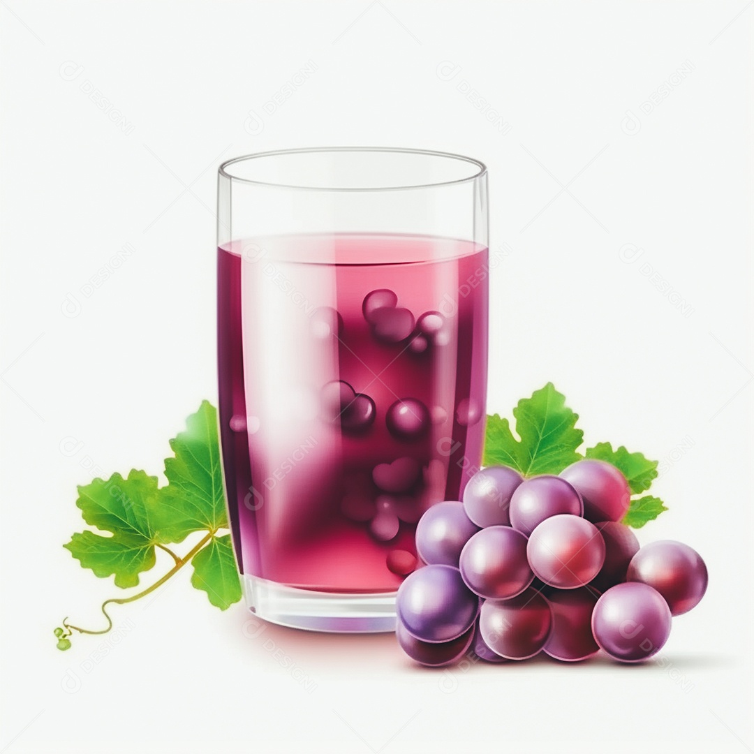 Suco de uva sobre copo de vidro sobre fundo isolado branco