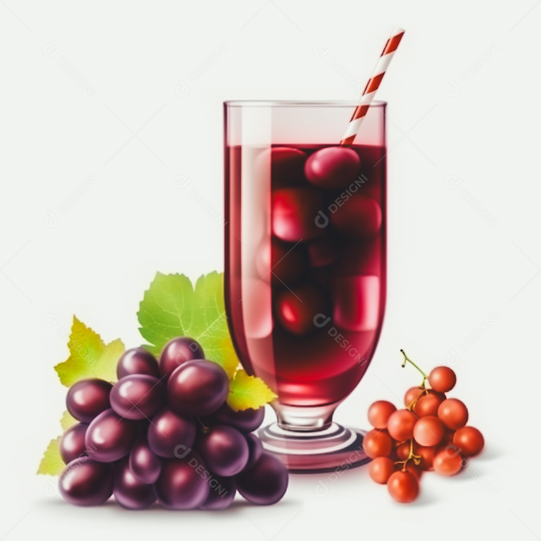 Suco de uva sobre copo de vidro sobre fundo isolado branco