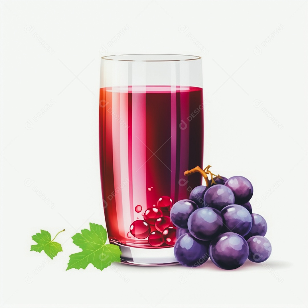 Suco de uva sobre copo de vidro sobre fundo isolado branco