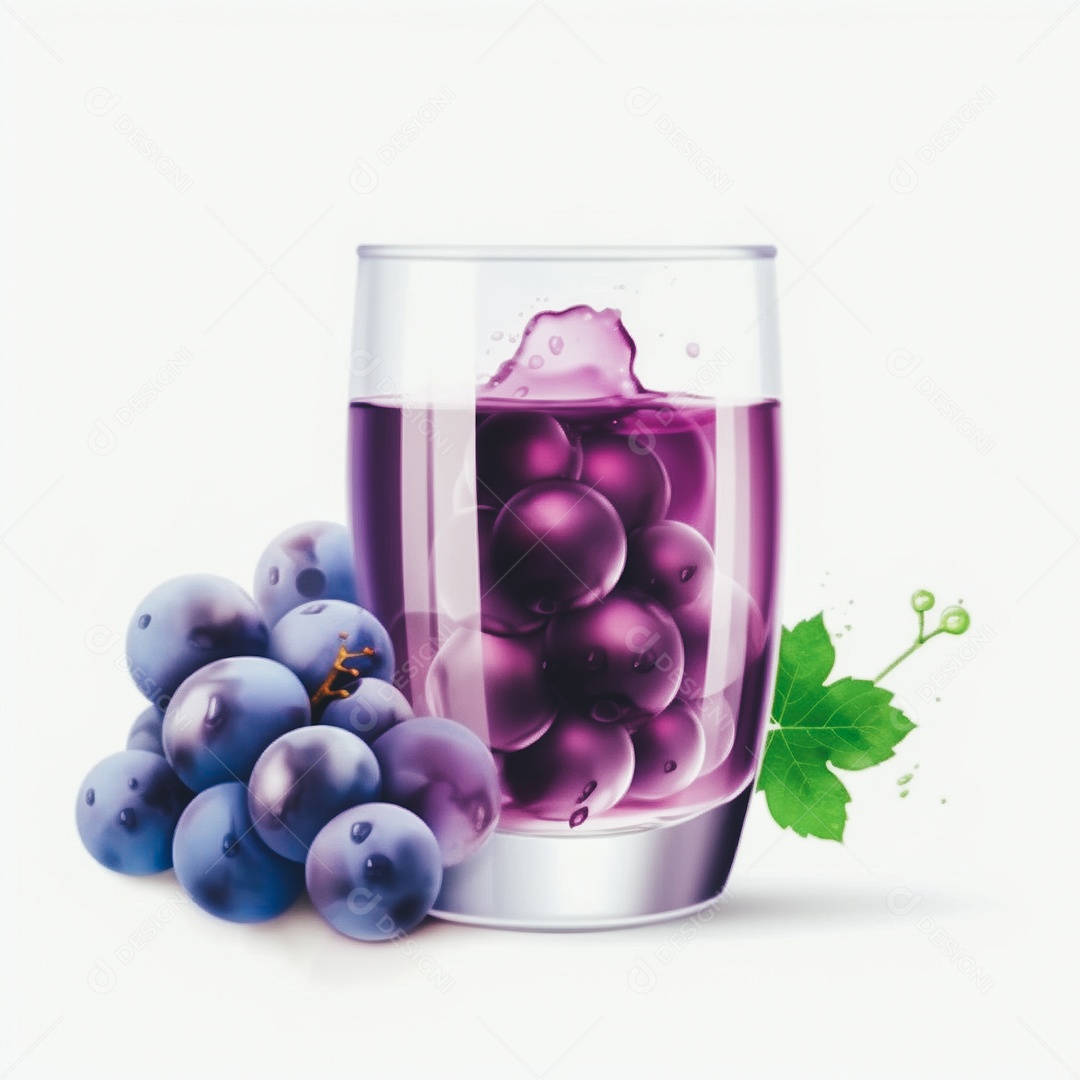 Suco de uva sobre copo de vidro sobre fundo isolado branco