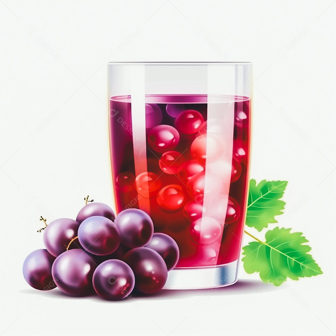 Suco de uva sobre copo de vidro sobre fundo isolado branco