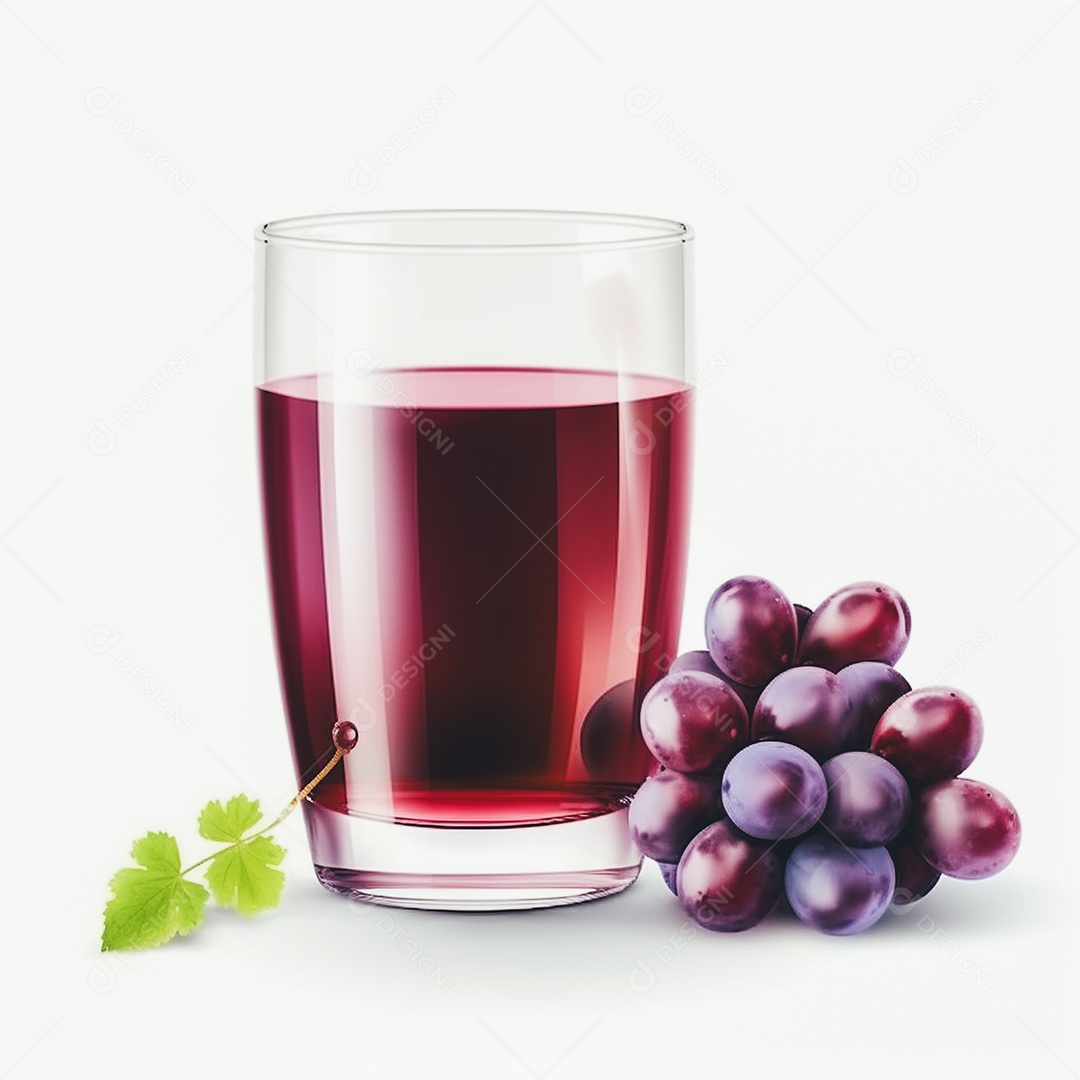 Suco de uva sobre copo de vidro sobre fundo isolado branco