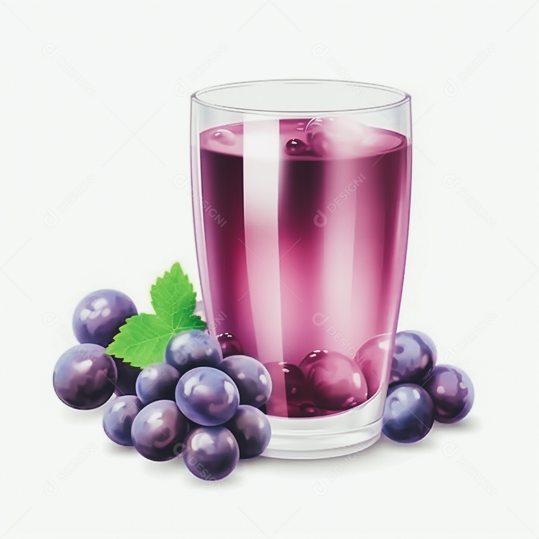 Suco de uva sobre copo de vidro sobre fundo isolado branco