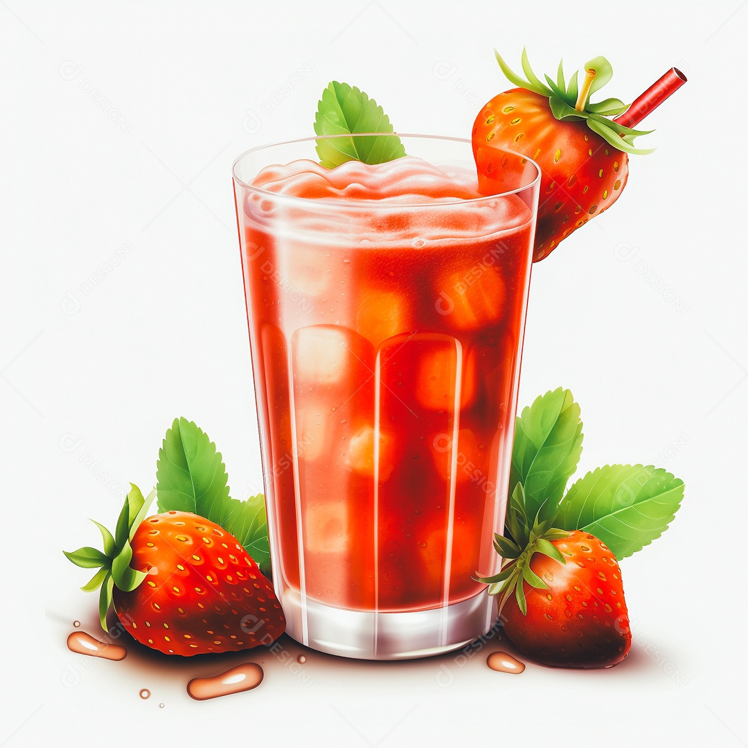 Copo de suco sobre uam mesa branca em um fundo isolado branco