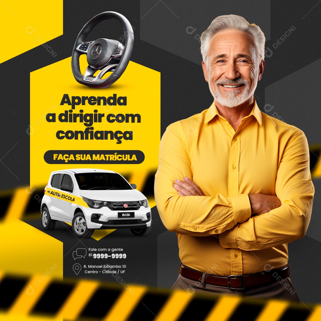 Auto Escola Aprenda a Dirigir com Confiança Faça sua Matrícula Social Media PSD Editável