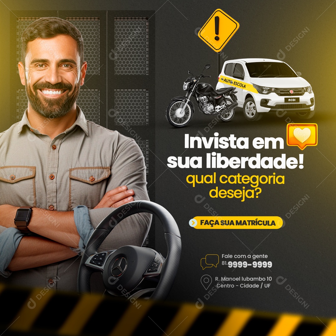 Auto Escola Invista em sua Liberdade Qual Categoria Deseja Social Media PSD Editável