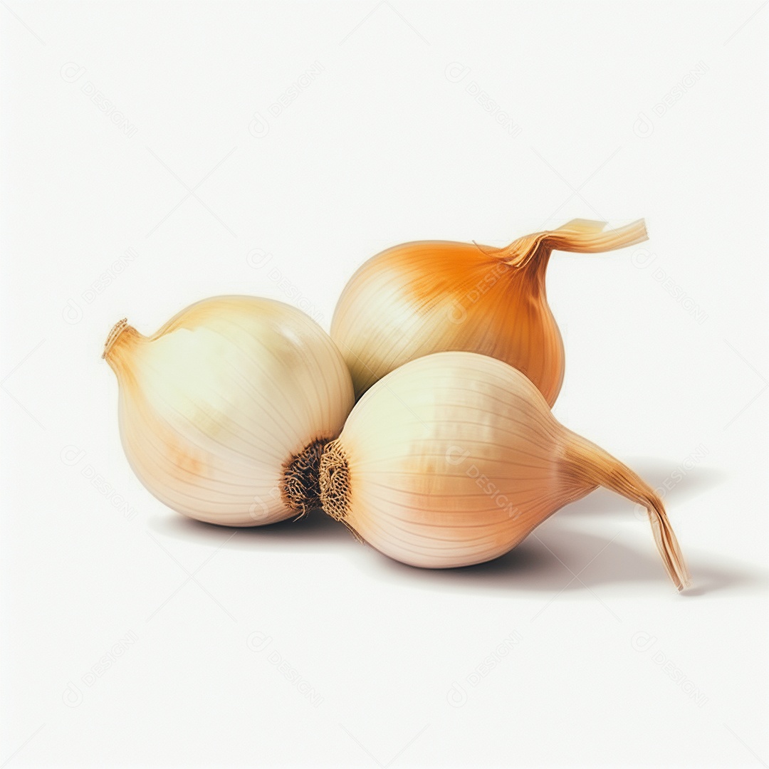 Vista cebolas frescas em fundo branco