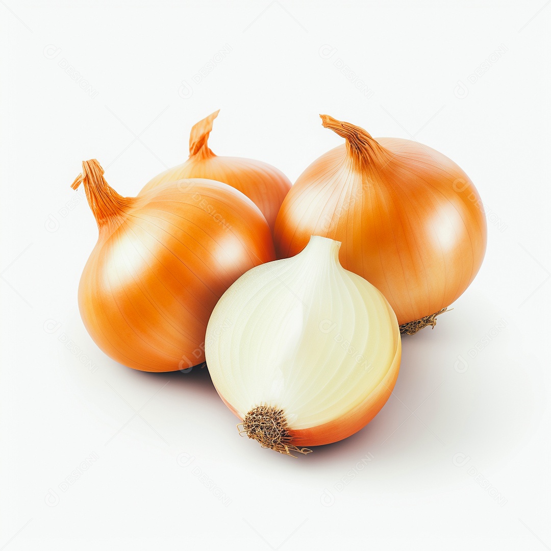 Vista cebolas frescas em fundo branco