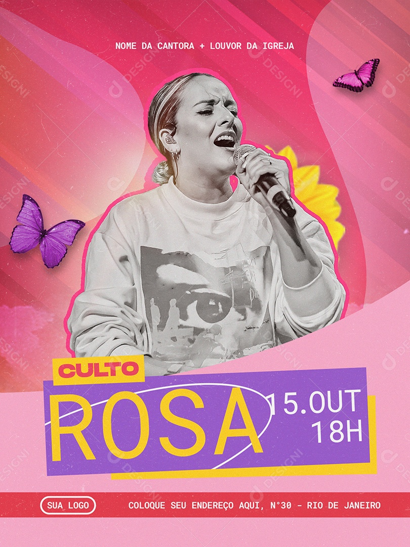 Flyer Culto Rosa Social Media PSD Editável