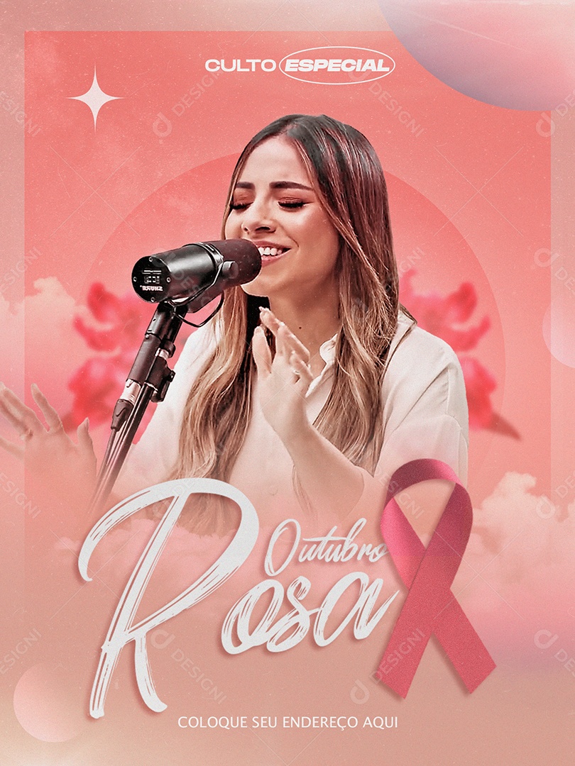 Social Media Flyer Culto Especial Outubro Rosa PSD Editável