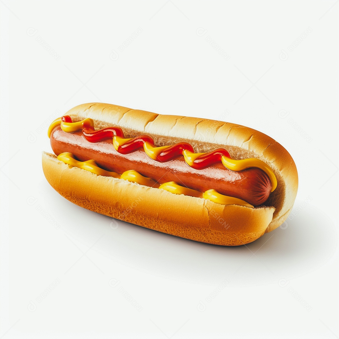 Delicioso hot dog sobre fundo branco