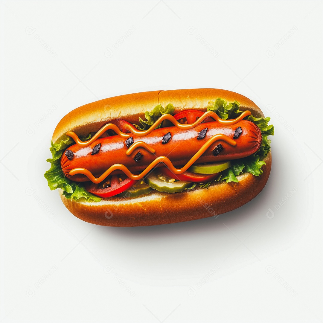 Delicioso hot dog sobre fundo branco