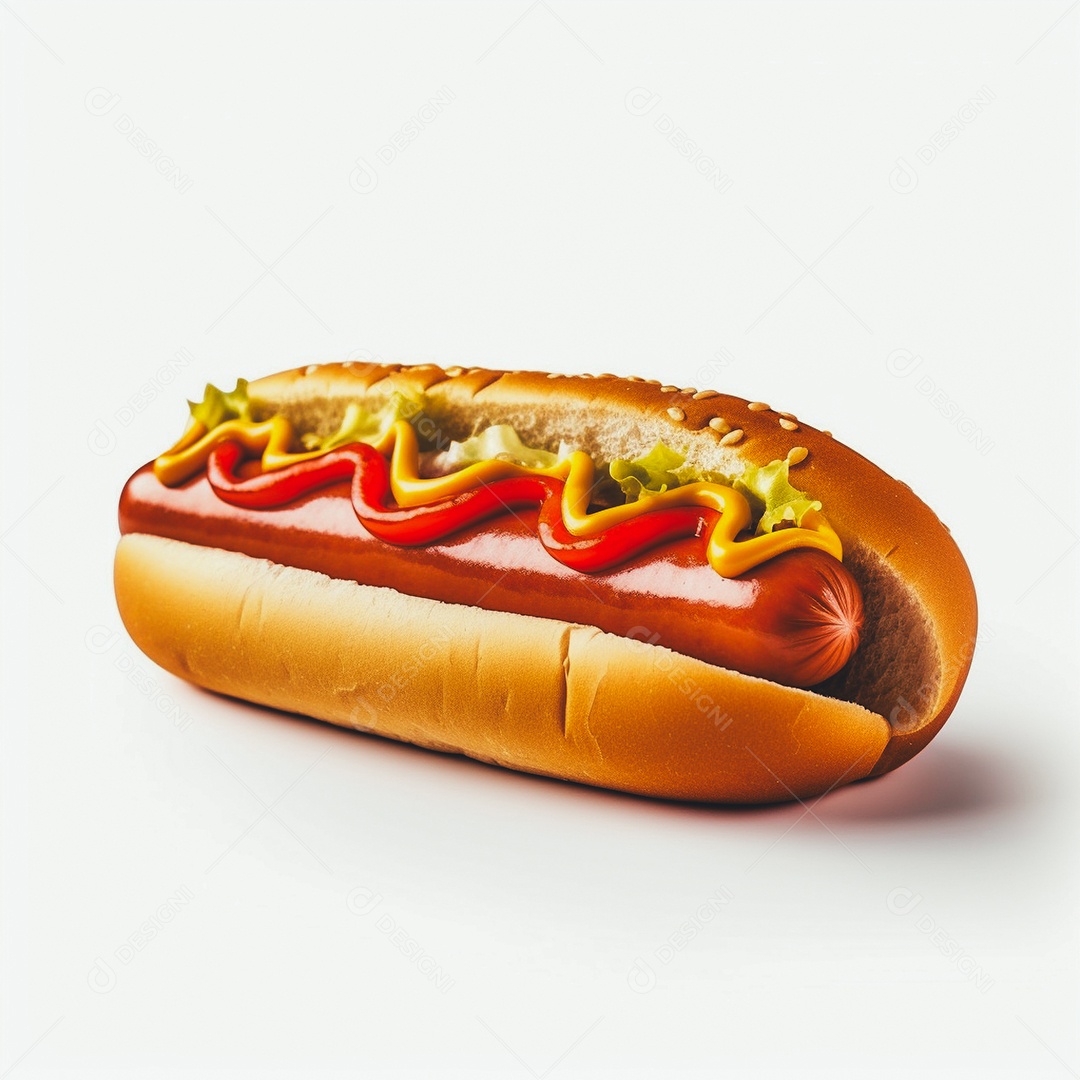 Delicioso hot dog sobre fundo branco