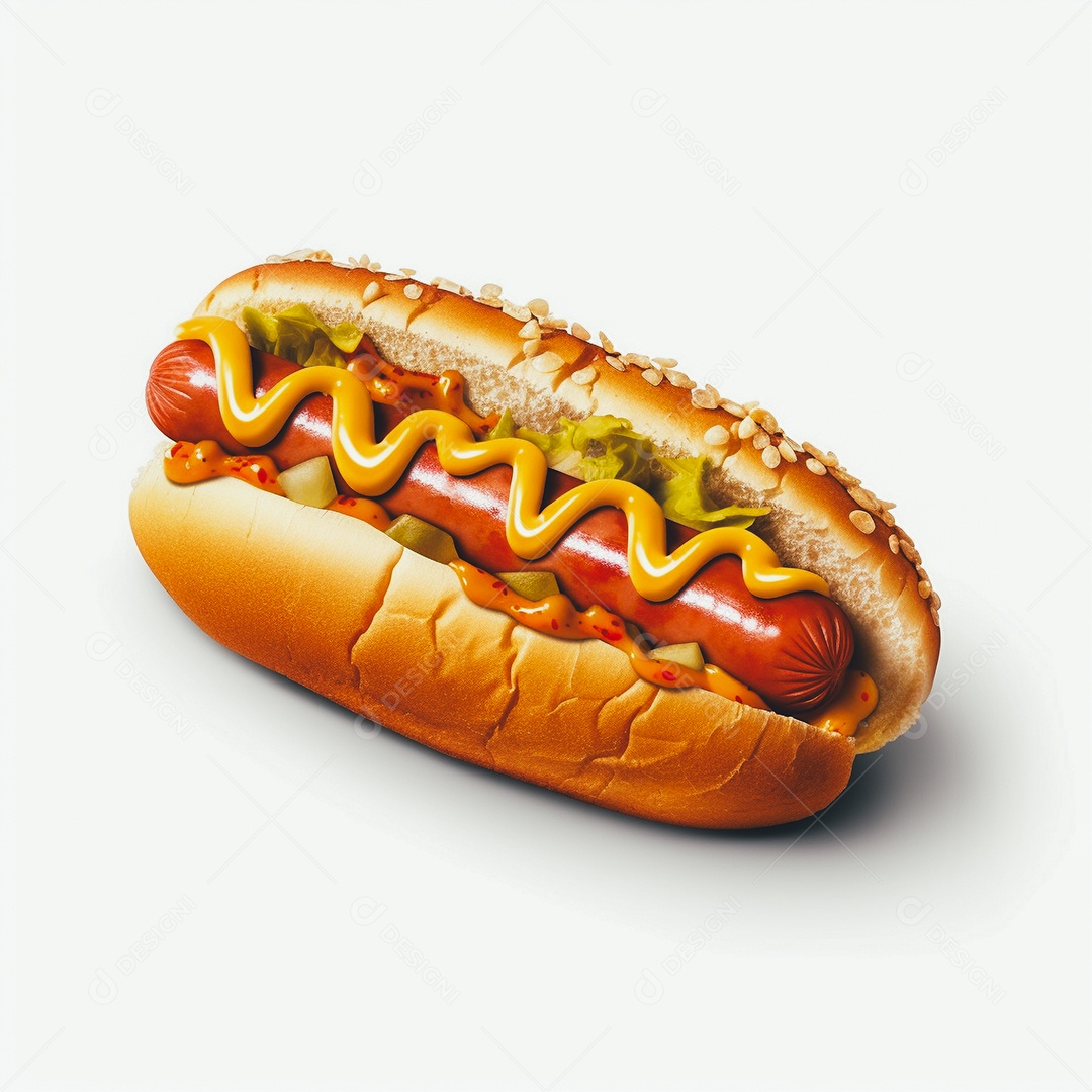 Delicioso hot dog sobre fundo branco