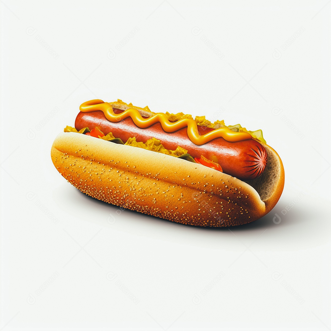 Delicioso hot dog sobre fundo branco