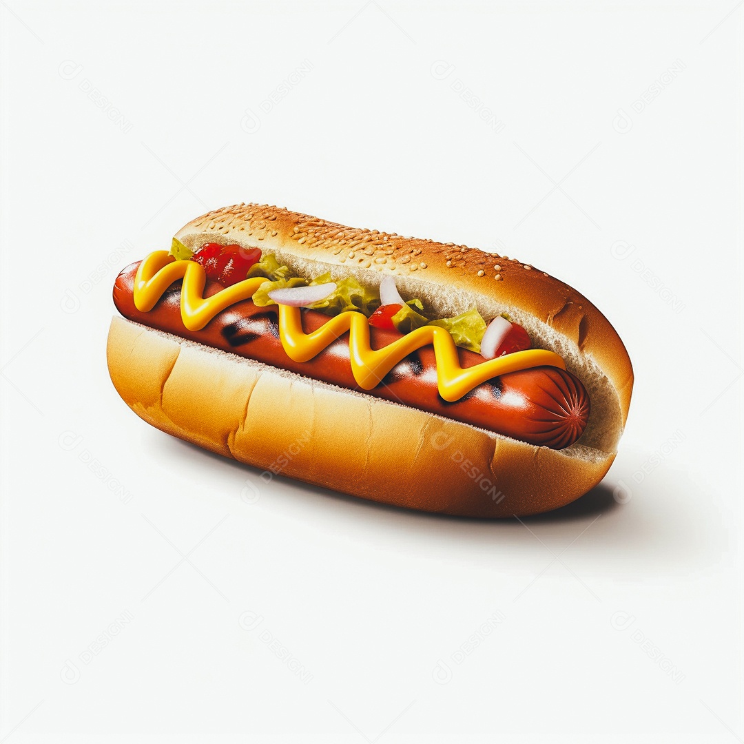 Delicioso hot dog sobre fundo branco