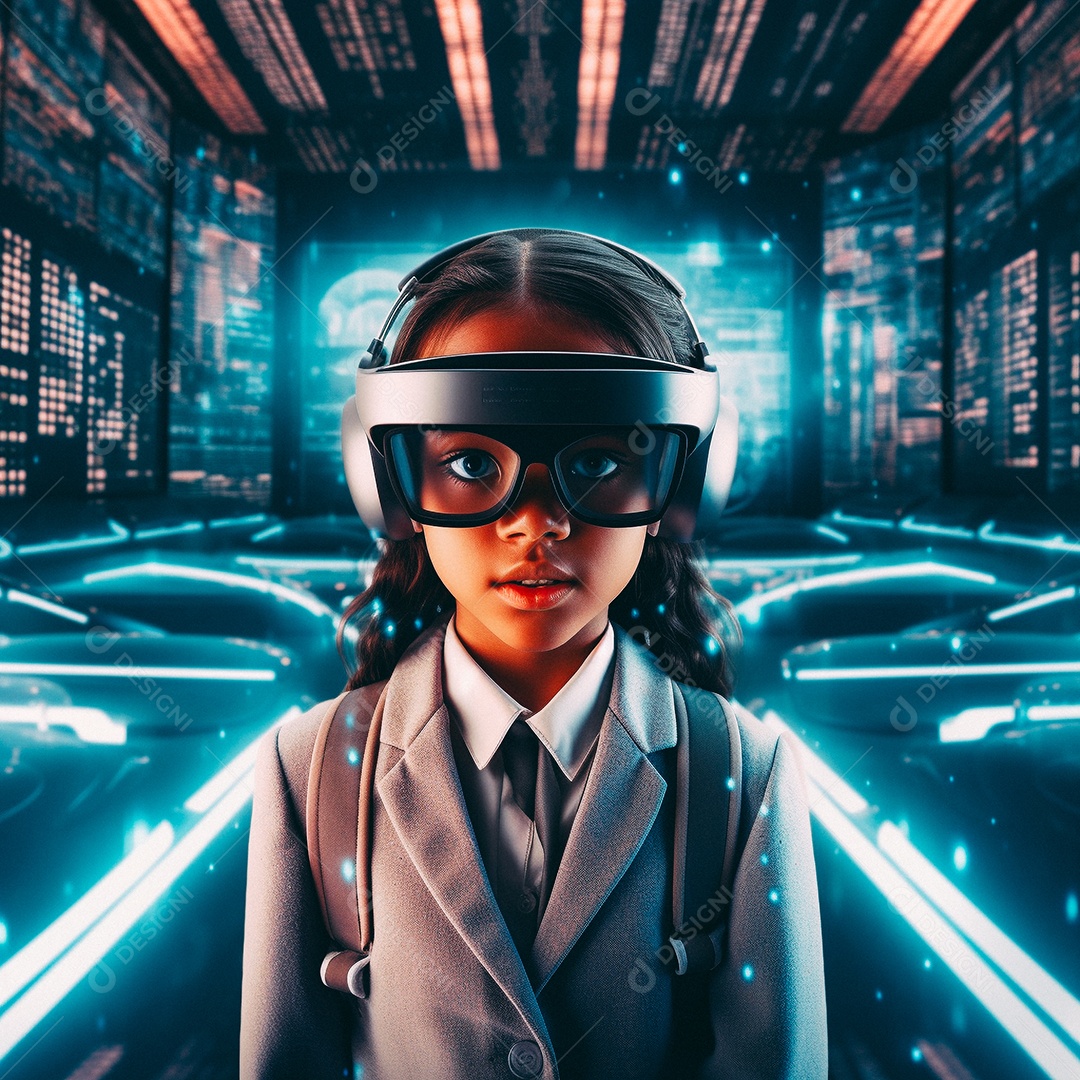 Mulher jovem usando óculos de realidade virtual