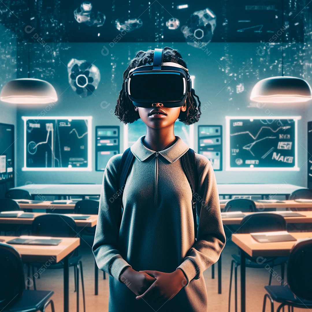 Mulher jovem usando óculos de realidade virtual