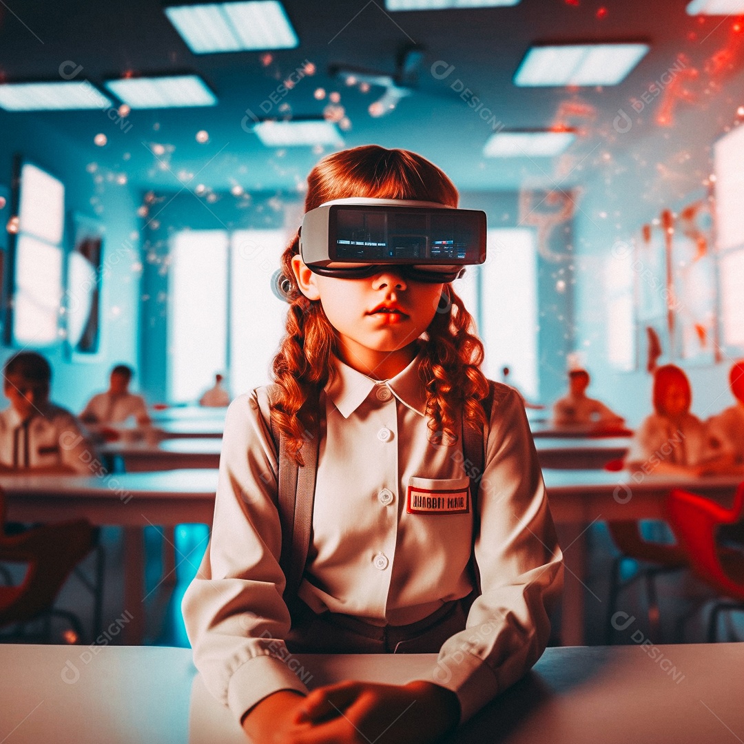 Mulher jovem usando óculos de realidade virtual