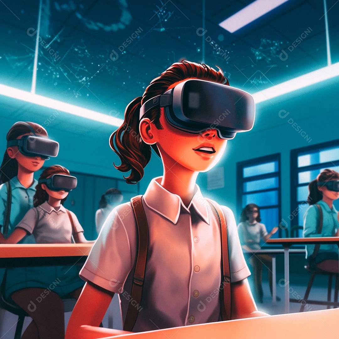 Mulher jovem usando óculos de realidade virtual
