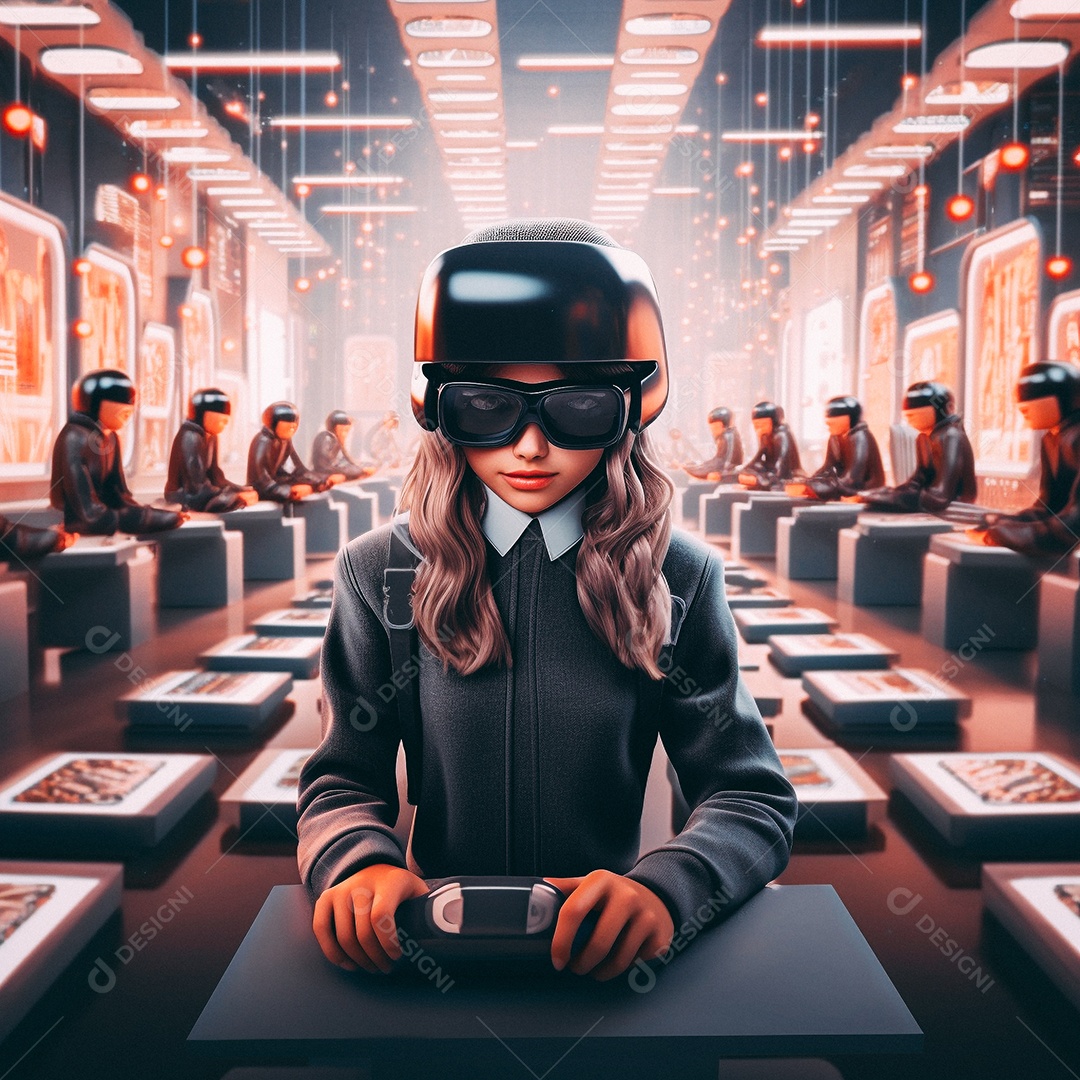 Mulher jovem usando óculos de realidade virtual