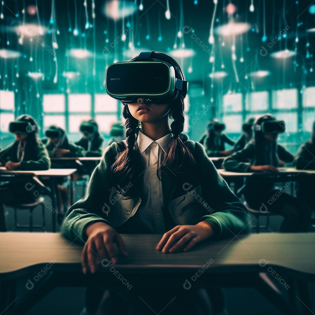 Mulher jovem usando óculos de realidade virtual