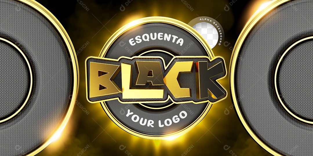 Black Selo 3D Dourado e Preto para Composição PSD