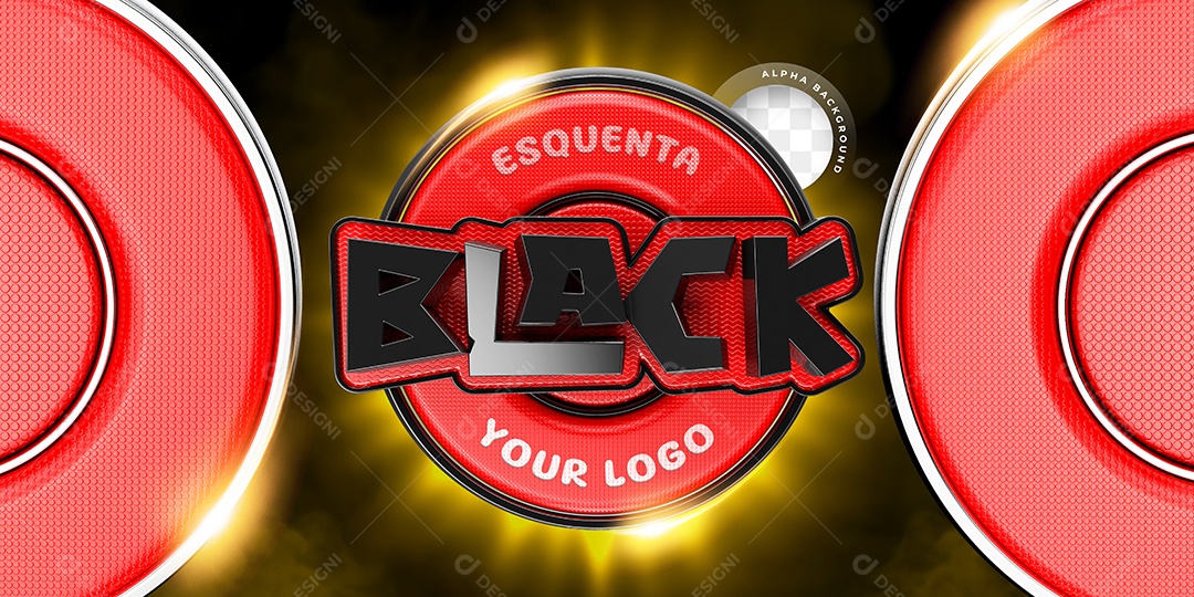 Black Selo 3D Preto e Vermelho para Composição PSD
