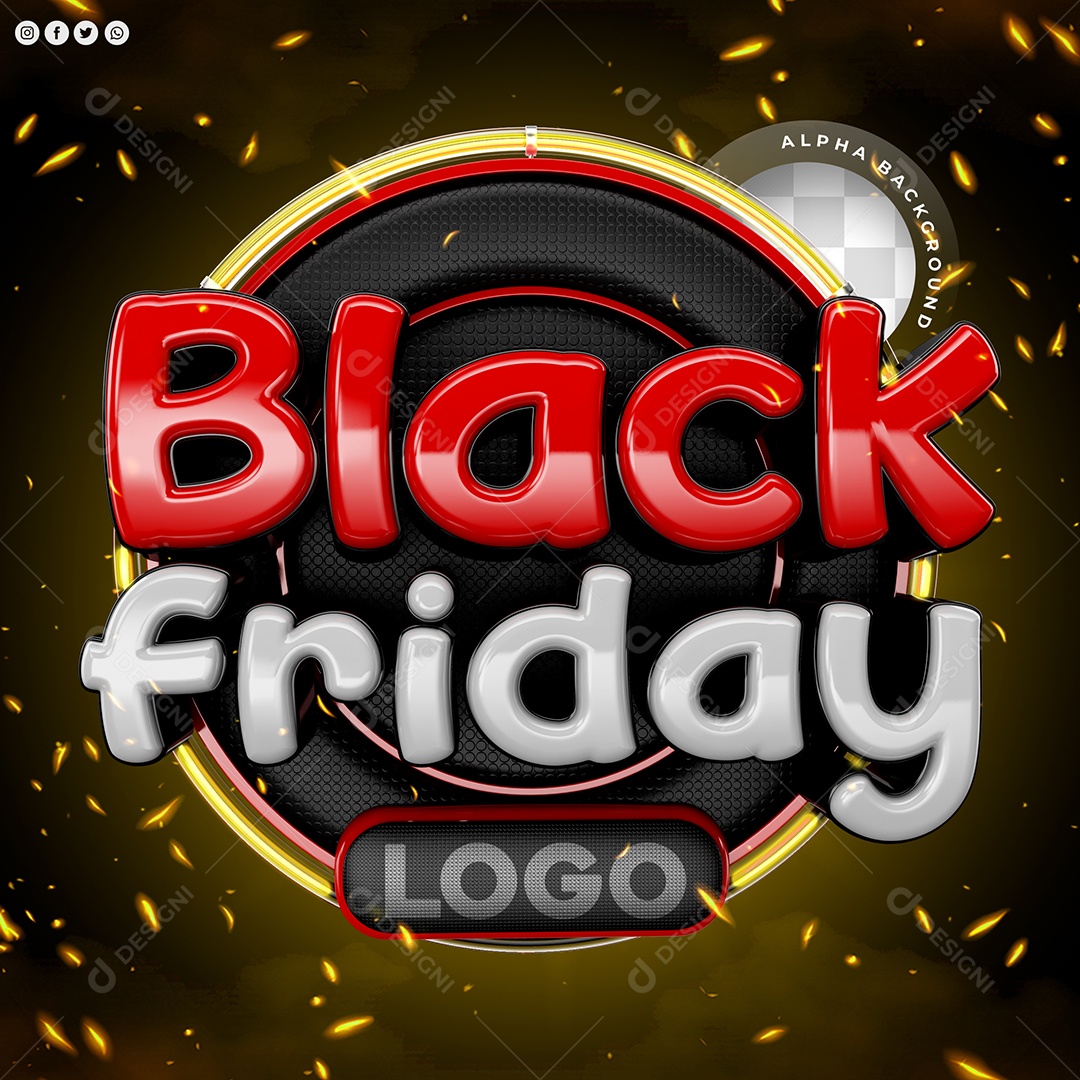 Black Friday Selo 3D Vermelho e Cinza para Composição PSD