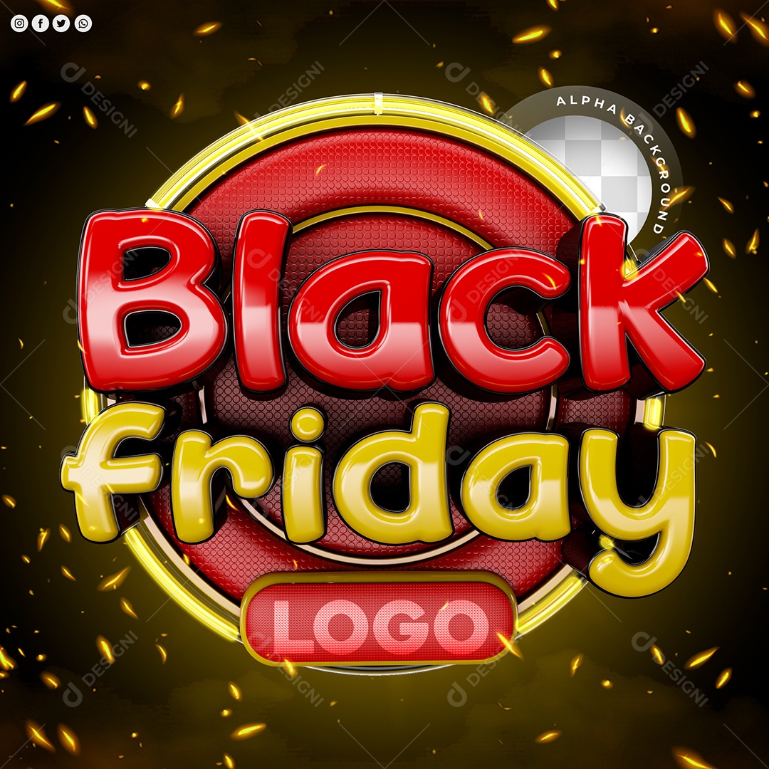 Black Friday Selo 3D Vermelho e Amarelo para Composição PSD