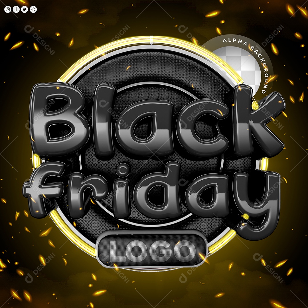 Black Friday Selo 3D Preto para Composição PSD