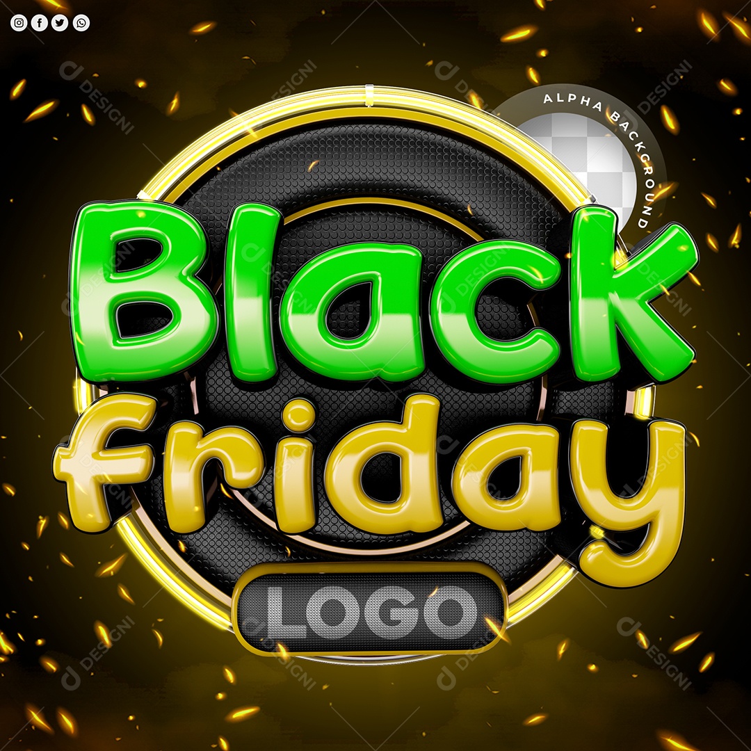 Black Friday Selo 3D Verde e Amarelo para Composição PSD