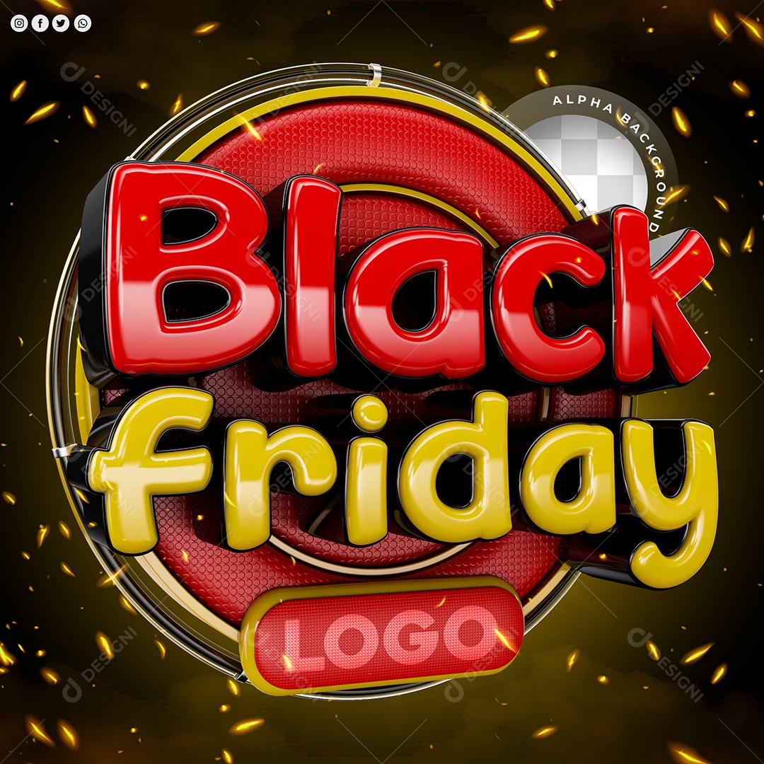 Black Friday Selo 3D Vermelho e Amarelo para Composição PSD