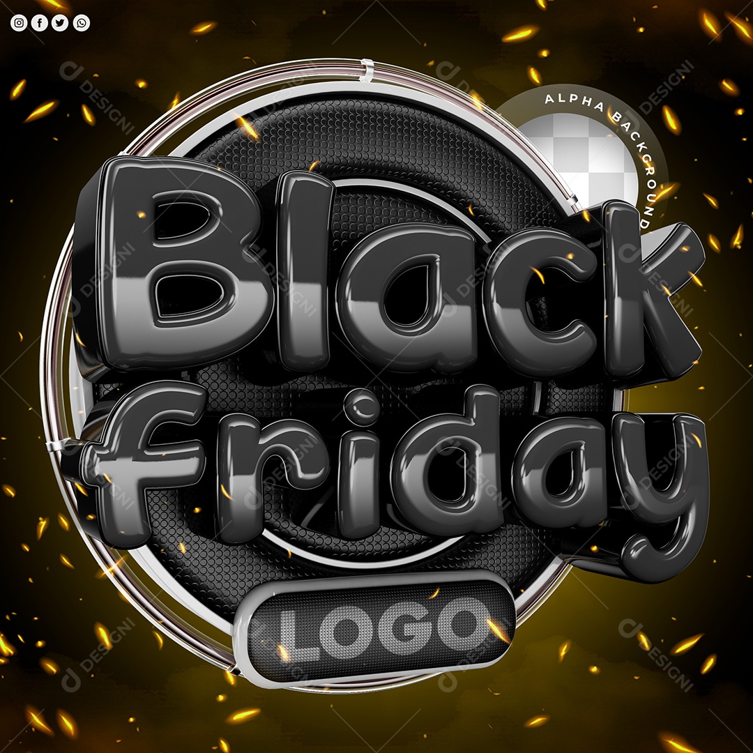 Black Friday Selo 3D Preto para Composição PSD
