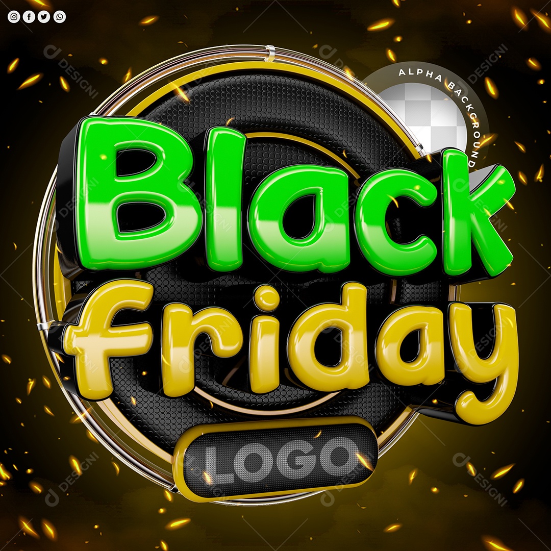 Black Friday Selo 3D Verde e Amarelo para Composição PSD